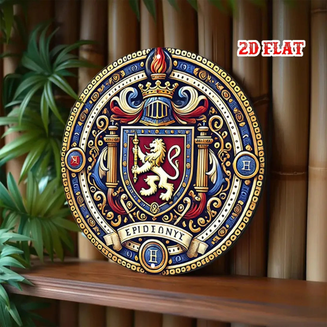 Placa de pared metálica vintage con escudo de león, letrero de emblema real de aluminio 2D para decoración de hogar, garaje, cafetería u oficina