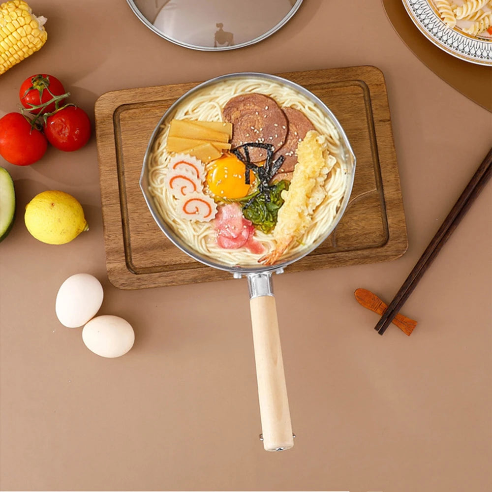 Casserole en acier inoxydable 430, casserole japonaise Snow Pan, wok à frire, poignée en bois, marmite, casserole à lait, ustensiles de cuisine, batterie de cuisine