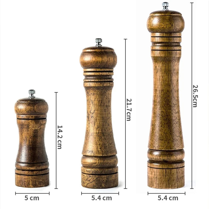 Juego de molinillos de especias de madera de roble clásico, molinillo de condimentos de mano ajustable, juego de herramientas con núcleo de molienda de cerámica