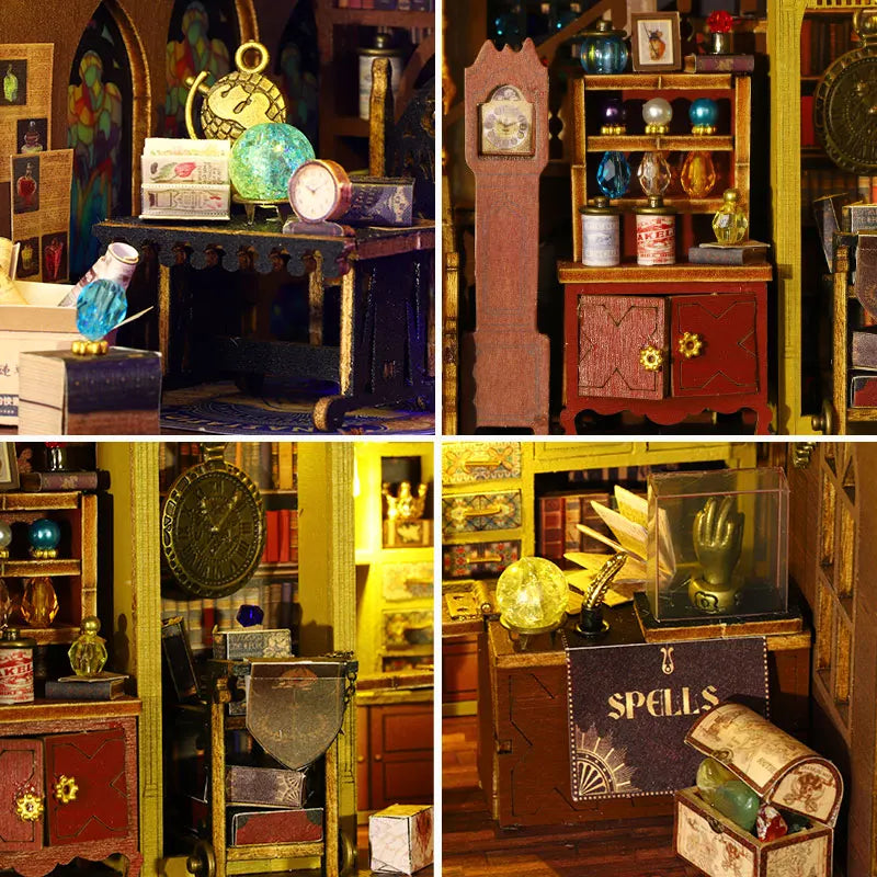 Miniature bricolage Magic Treasure House Book Nook - Puzzle 3D fait main, idée cadeau créative pour Noël, Halloween, Black Friday