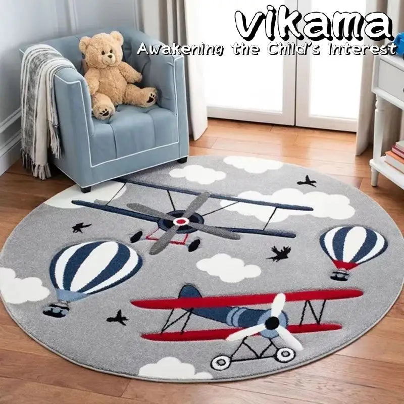 Alfombra redonda de imitación de cachemira con dibujos de animales VIKAMA para sala de estar, dormitorio, cabecera de sofá, alfombra decorativa antideslizante lavable