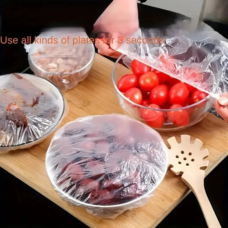 Cubiertas elásticas transparentes de 100 unidades para alimentos, reutilizables, extensibles, para cuencos y platos, sin olor, la alternativa perfecta