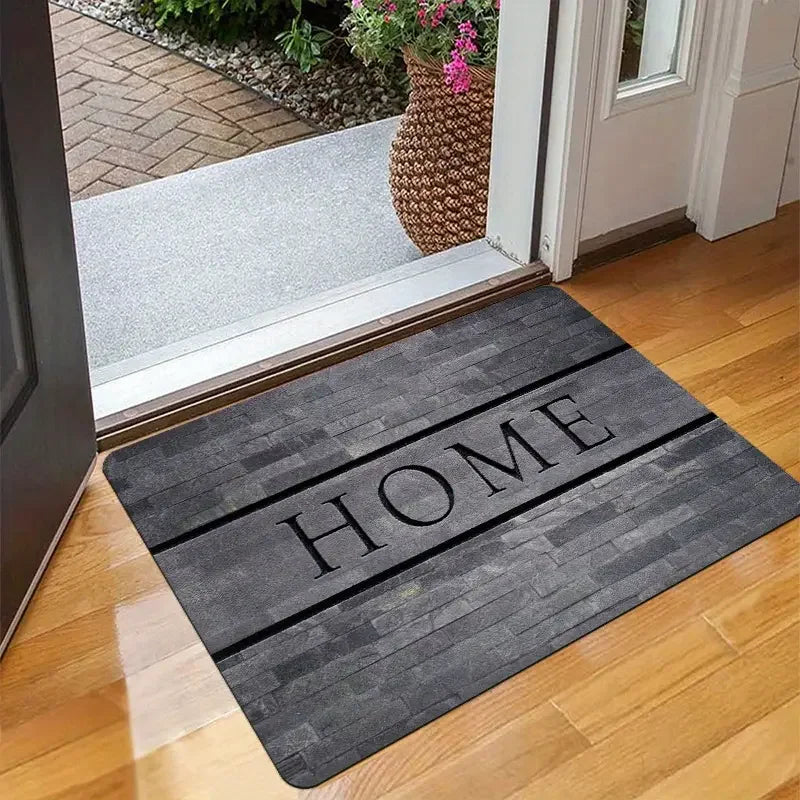 Felpudo de bienvenida con impresión de tabla de madera, diseño de letras simples, alfombra para el hogar, dormitorio, cocina, alfombrilla antideslizante para puerta