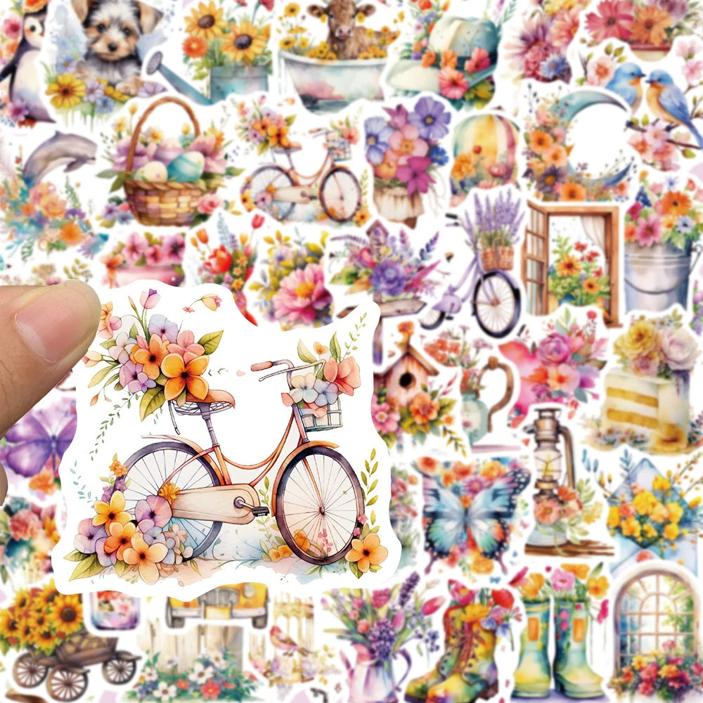 10/30/50pcs Retro Flowers World pegatinas de dibujos animados lindo estética Graffiti calcomanías ordenador portátil teléfono decoración pegatina juguete para niños