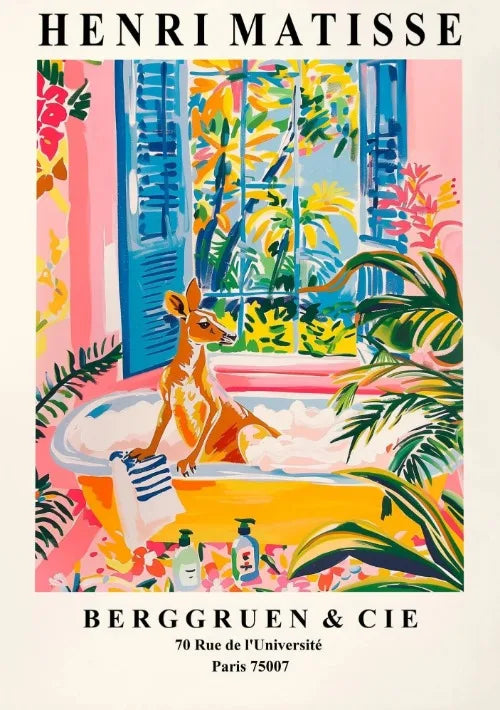 Matisse Animals in The Bathroom Poster Wild Animals Matisse Art Painting Wall Decor Colorful Wall Decoration Canvas Prints Gift