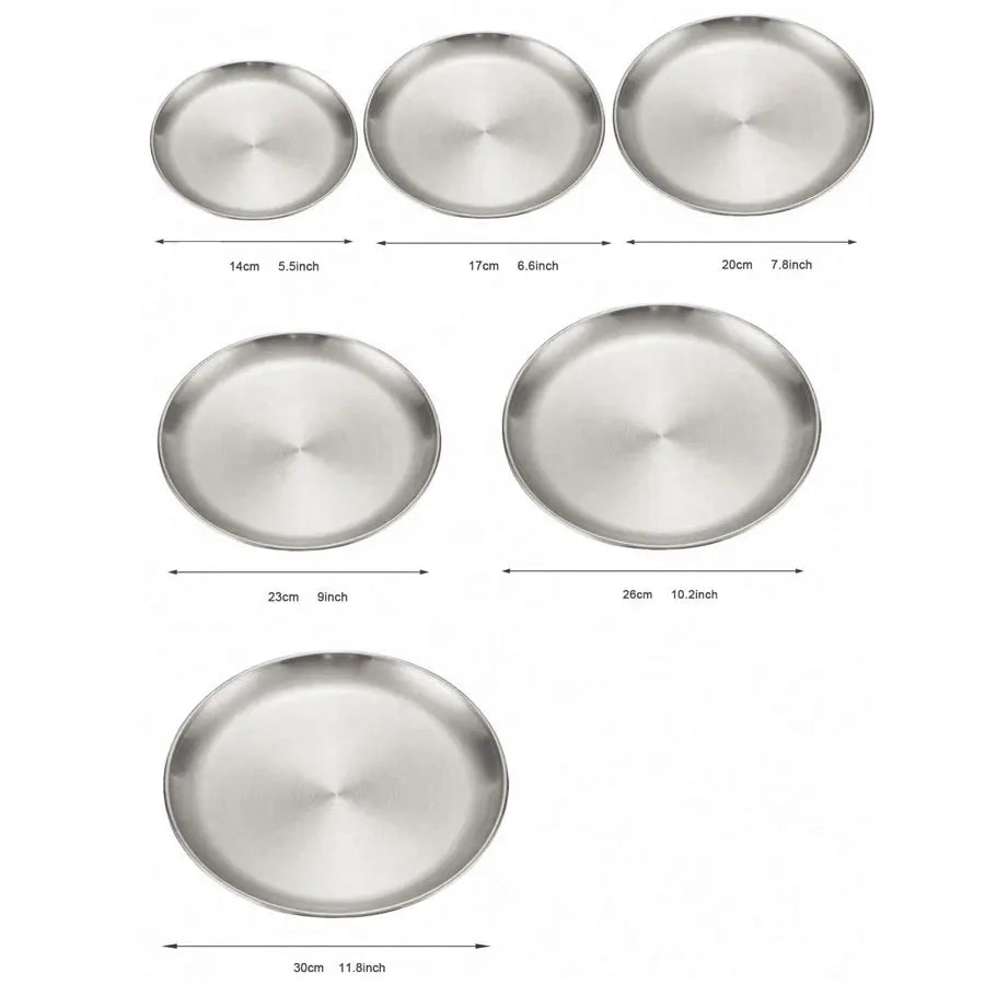 4 assiettes en acier inoxydable argentées, assiettes de viande grillée de style coréen, plateaux circulaires ménagers, assiettes à os, assiettes à gâteau