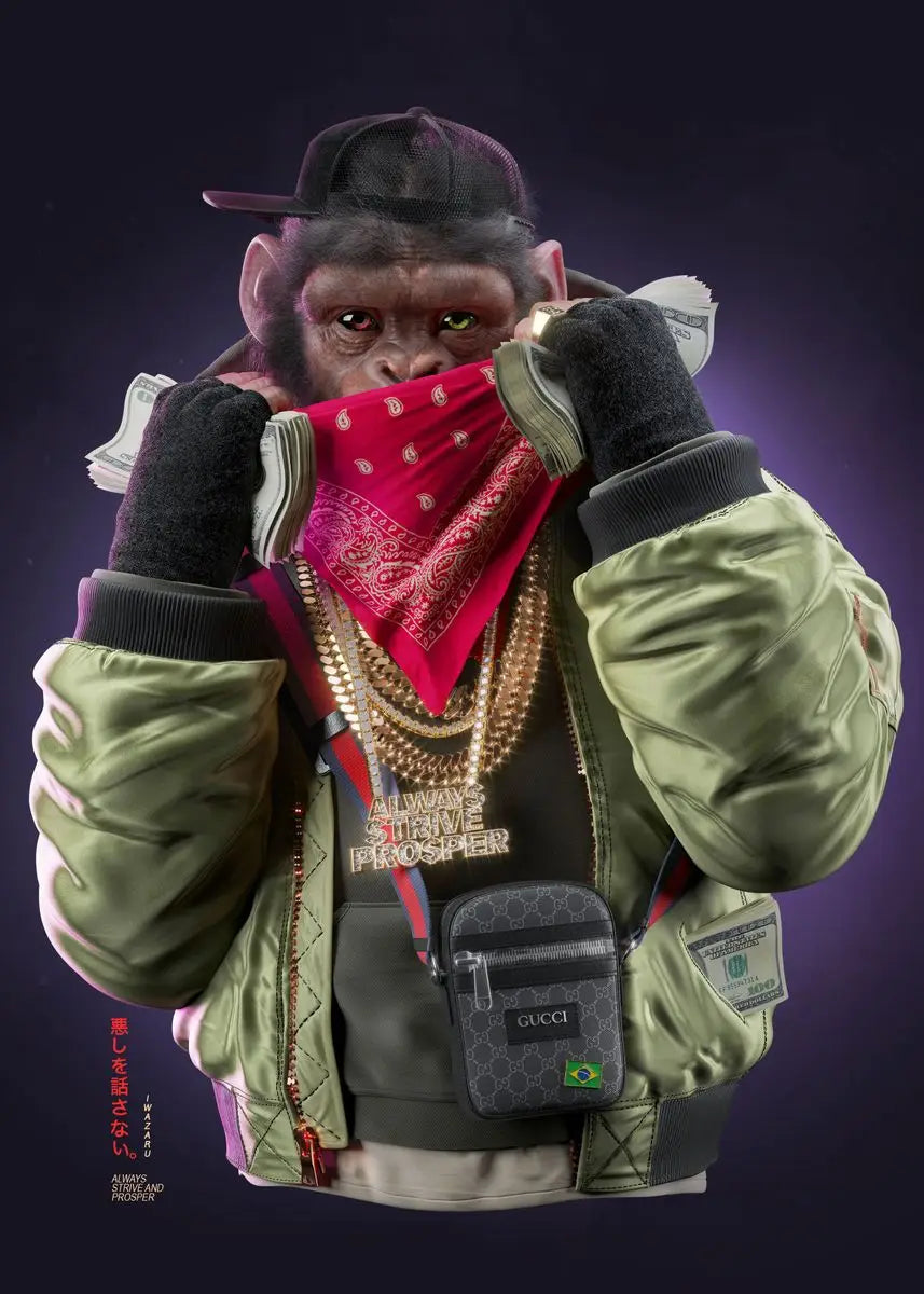 Tres monos con swag, pósteres e impresiones en lienzo, pinturas de moda de monos de hip hop para pared, arte, cuadros de animales, decoración de habitación