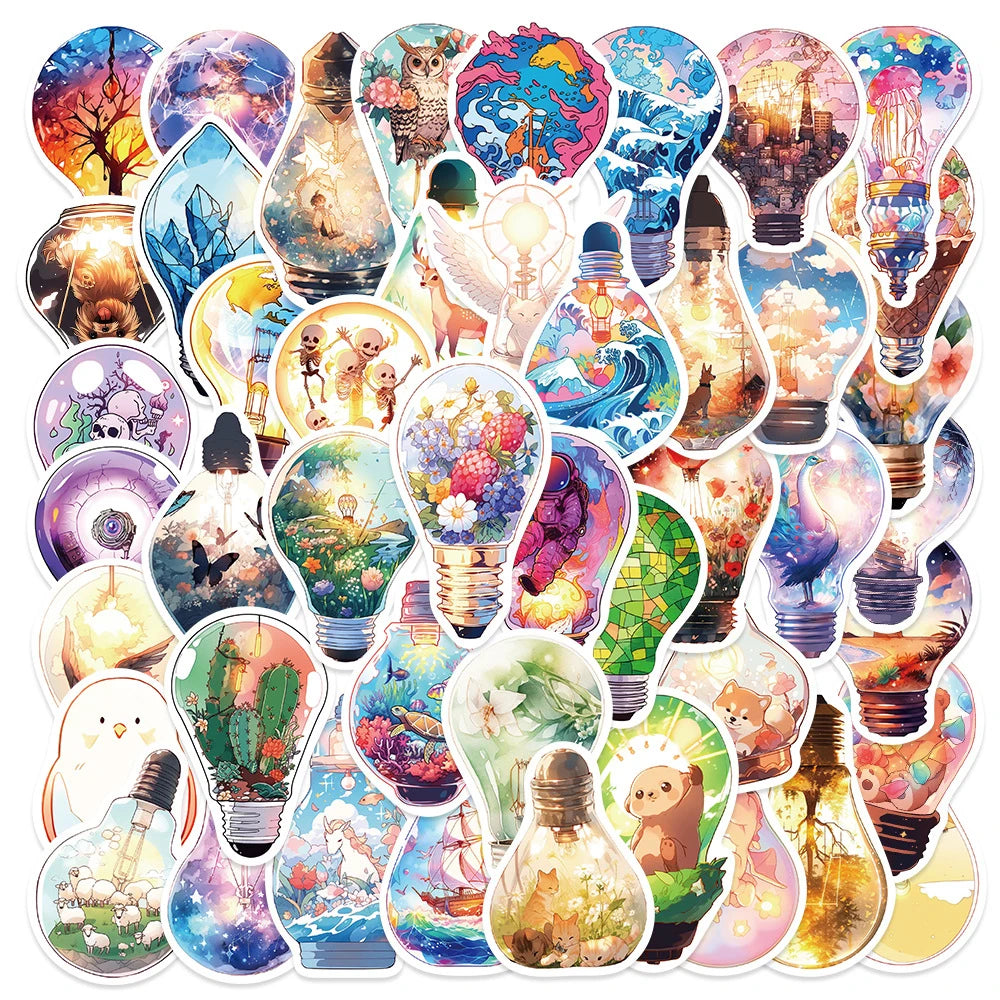 10/30/50pcs Autocollants Fantastiques Style INS Ampoule Monde Dessin Animé Esthétique Joli Décalque Ordinateur Portable Graffiti Fille Autocollant Dégradé Jouet
