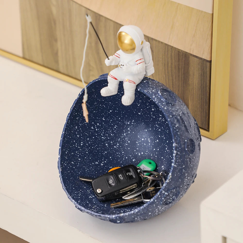 Resin Spaceman Planet Desk Ornament for Outer Space Themed Bedroom Decor in Storage Box Bowl Organizer for Home Table Decoration