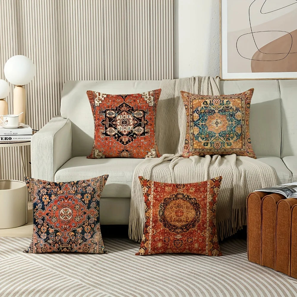 VIKAMA Funda de Almohada Bohemio Retro, Funda de Cojín Étnico Nórdico, Lavable, Cierre con Cremallera, Decoración para Sofá y Dormitorio