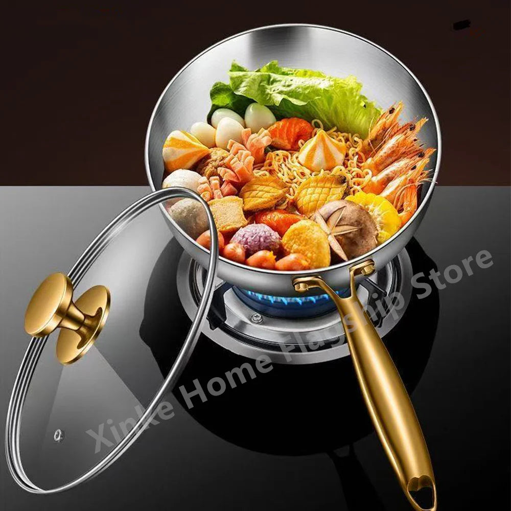 Poêle à frire en acier inoxydable 316, wok profond, sans revêtement, antiadhésive, pour cuisinière à gaz et à induction, ustensile de cuisine universel