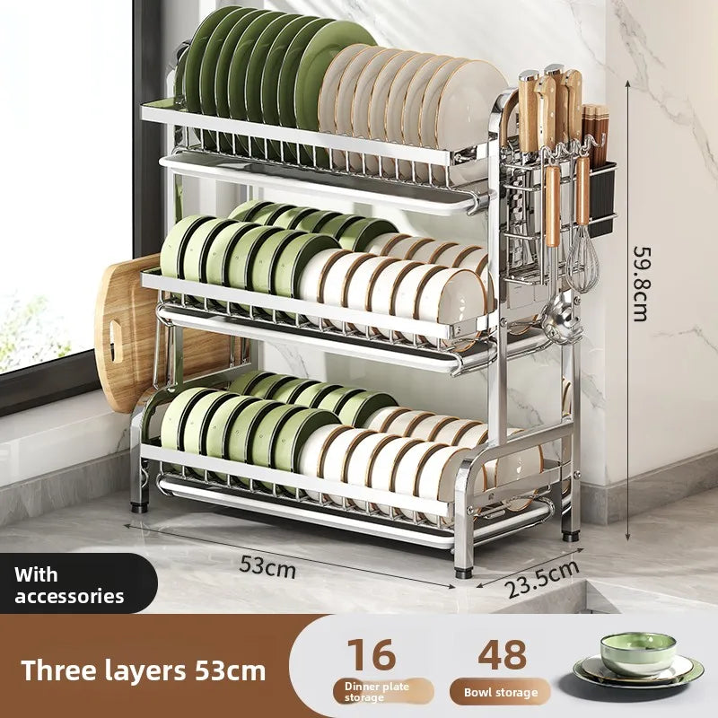 Rejilla de secado de platos de acero inoxidable, escurreplatos compacto de cocina, juego de escurridores, escurridor grande a prueba de óxido con soporte para utensilios