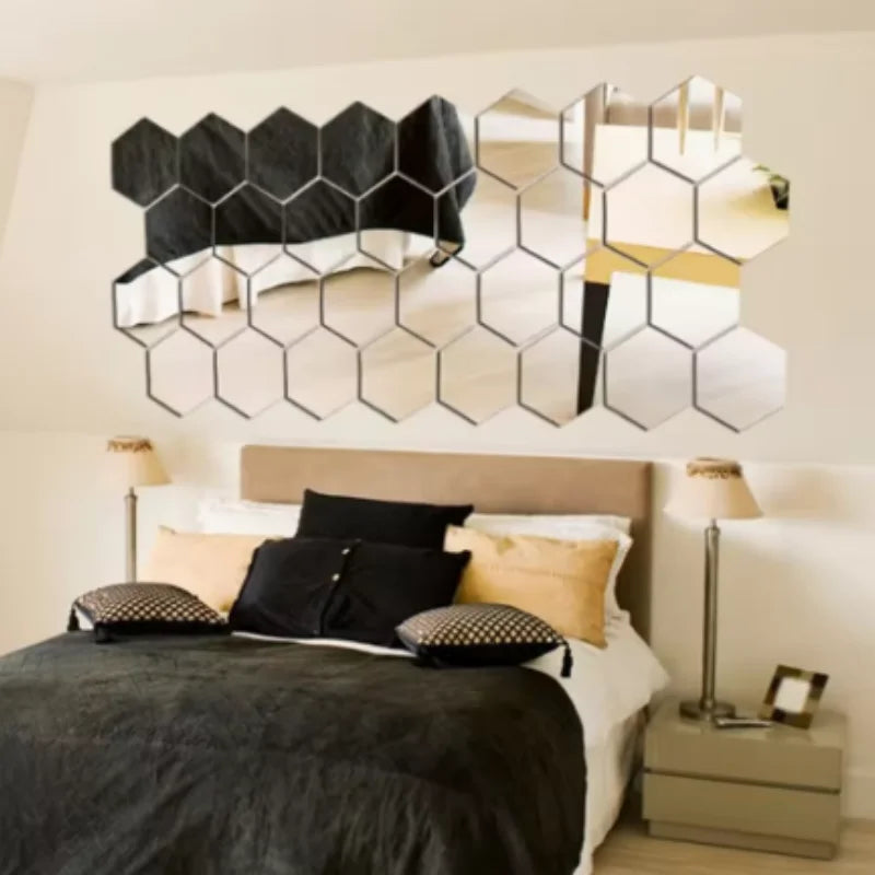 45 autocollants muraux miroir, autocollants muraux hexagonaux, autocollants de carreaux décoratifs DIY pour la maison