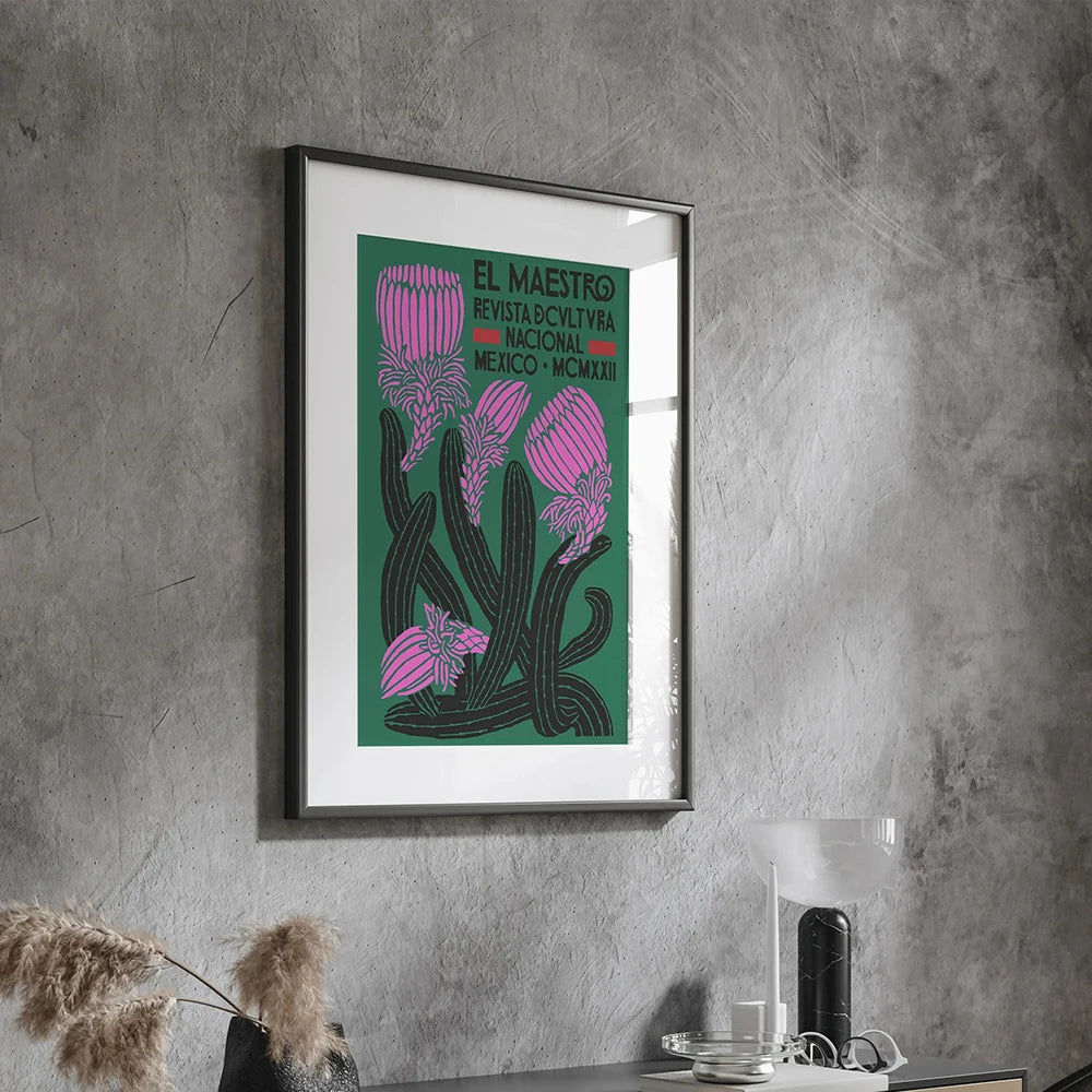 Eclectic El Maestro Mexico Poster. Blooming Cactus Vintage Mexican Culture Posters For Living Room Bedroom Home Decor