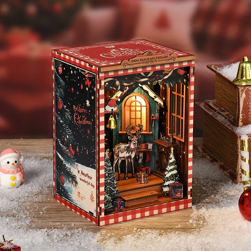 Nuevo Snow Globe DIY Miniatura Book Nook - Kit de Modelo Arquitectónico de Casa de Puzzle 3D, Regalo Artesanal de Sujetalibros para Navidad y Black Friday