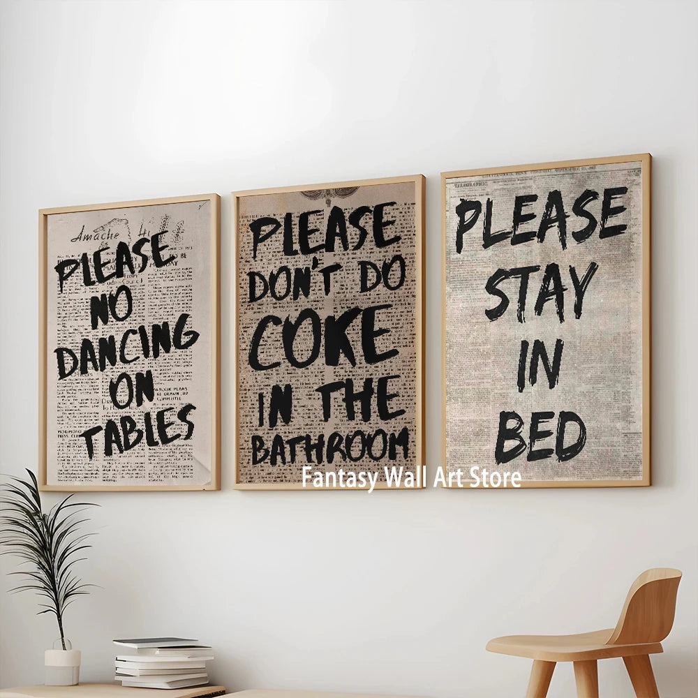 Cartel artístico tipográfico POR FAVOR NO BAILAR SOBRE LA MESA Impresión de pared de los 70 Impresiones de citas de moda Póster de lienzo artístico retro psicodélico