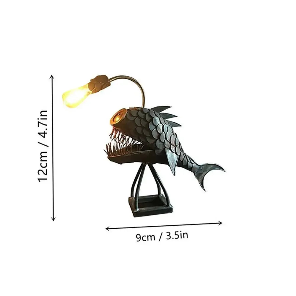 Lámpara de Mesa Retro con Forma de Pez Pescador, Luz Nocturna, Cabeza de Lámpara Flexible, Lámparas de Mesa Artísticas para Hogar, Bar, Cafetería, Adornos Decorativos de Arte para el Hogar
