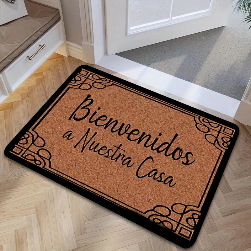 VIKAMA "Bienbenidos" Tapis de porte espagnol Doux et absorbant. Décoration de maison pour entrée, salle de bain, cour extérieure, tapis antidérapant