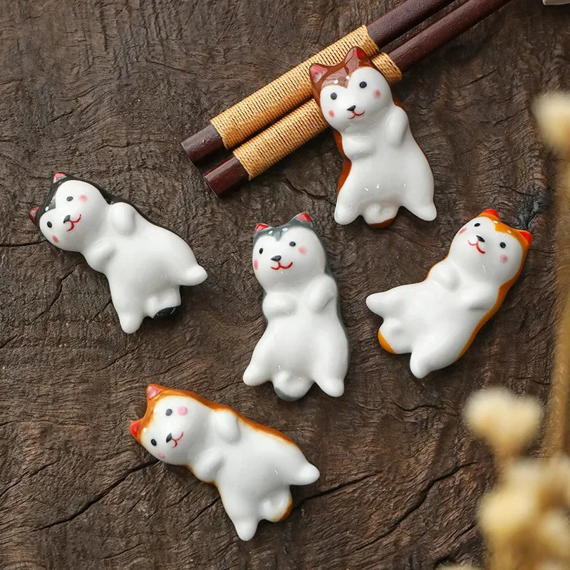 set de Apoya Palillos, Decoración de Mesa de Cerámica de Rana, Soporte Duradero para Palillos, Cucharas, Adornos, Set de Tenedores y Cuchillos, Vajilla de Gato