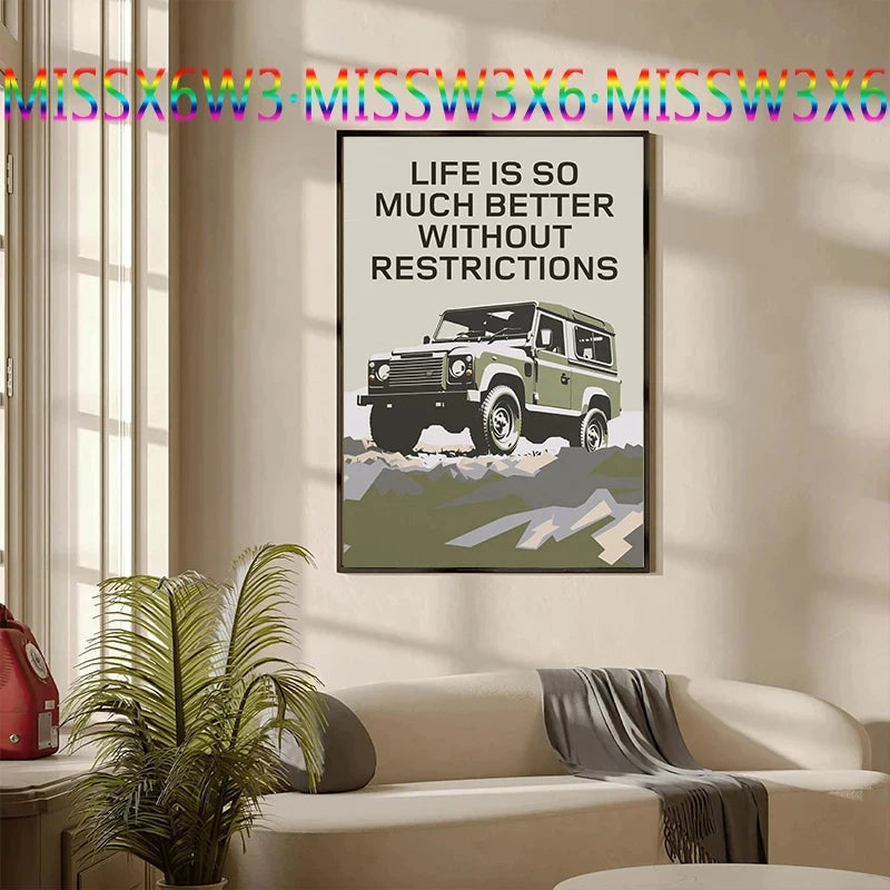 Affiche Land Rover Defender 90 tout-terrain - Affiche rétro classique automobile - Impressions sur toile - Impression esthétique de véhicule tout-terrain classique