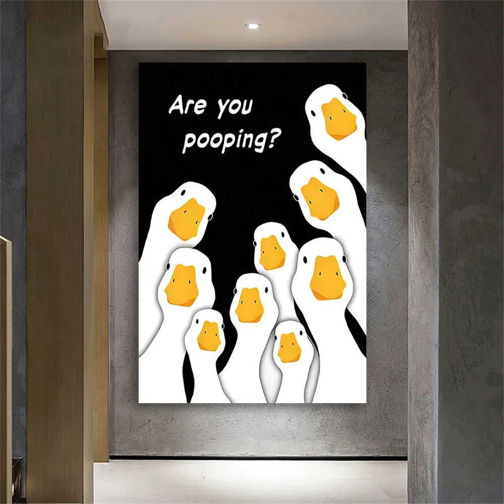 Classic Vintage Wall Art, Funny Duck Yoyo Painting, HD Canvas Printed Poster Home Living Room Bedroom Decorative Painting