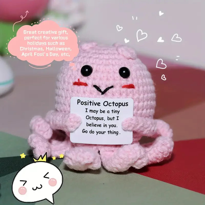 Mini pieuvre en laine faite à la main, tricot au crochet, figurine de soutien émotionnel positif avec carte, cadeau de décoration créatif et amusant