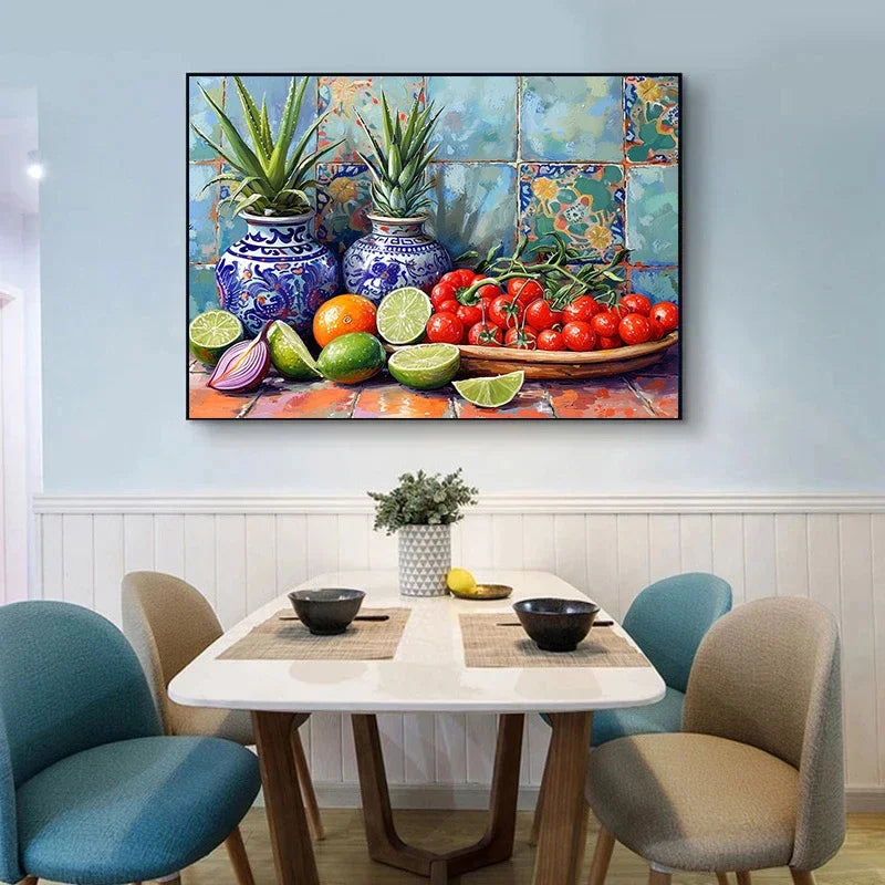Arte de pared de México colorido vintage, pintura tradicional de la vida en el mercado, póster impreso en lienzo HD, decoración para sala de estar, dormitorio