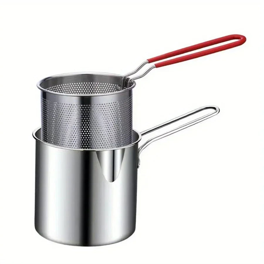 Freidora de acero inoxidable SUS304 para patatas fritas y alitas de pollo, olla pequeña doméstica para aceite con filtro, olla Tianfu Luo