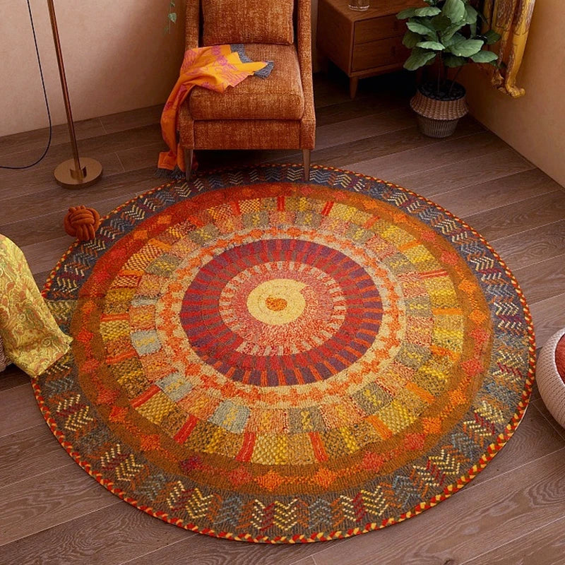 Alfombra Redonda VIKAMA Premium Étnica Vintage Persa Bohemio Sala de Estar Dormitorio Mecedora Alfombra de Suelo Decoración del Hogar