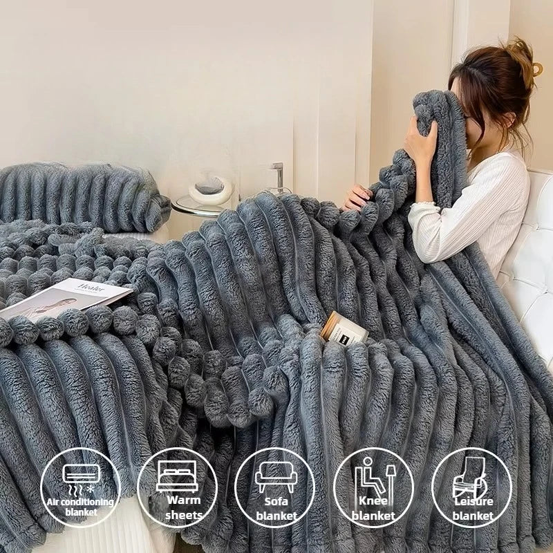 Couverture multifonctionnelle à rayures larges épaissie de couleur unie, peut être utilisée comme drap de lit, couvre-lit, couverture de sieste, couverture pour animaux de compagnie