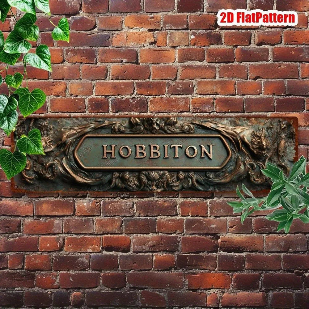 Hobbiton Retro Metal Sign - 4x16" Vintage Floral Wall Decor, Home Cafe Farmhouse Art