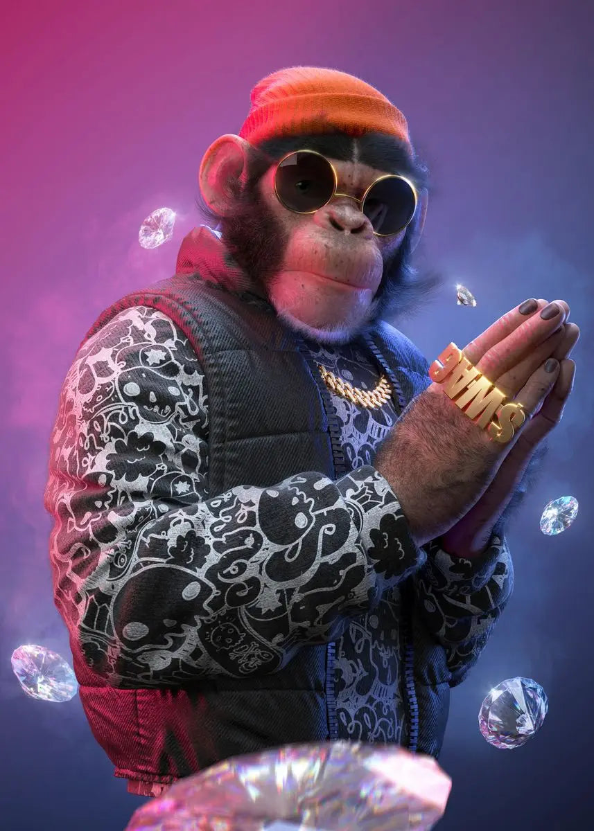 Tres monos con swag, pósteres e impresiones en lienzo, pinturas de moda de monos de hip hop para pared, arte, cuadros de animales, decoración de habitación