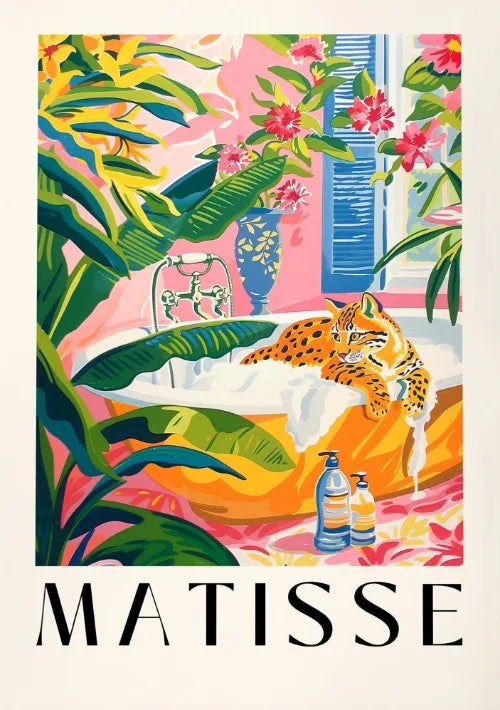 Matisse Animals in The Bathroom Poster Wild Animals Matisse Art Painting Wall Decor Colorful Wall Decoration Canvas Prints Gift