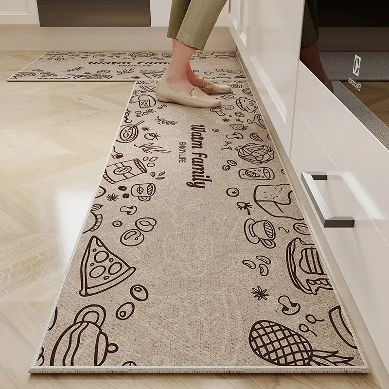 VIKAMA Alfombra de cocina de terciopelo de cristal de 1/2 pieza con diseño de dibujos animados, fácil de manejar, larga, resistente a la suciedad y antideslizante