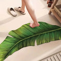 VIKAMA Alfombrilla de baño antideslizante de secado rápido, alfombra de ducha absorbente verde para el suelo del baño, alfombrilla de goma lavable con diseño de hojas y delgada