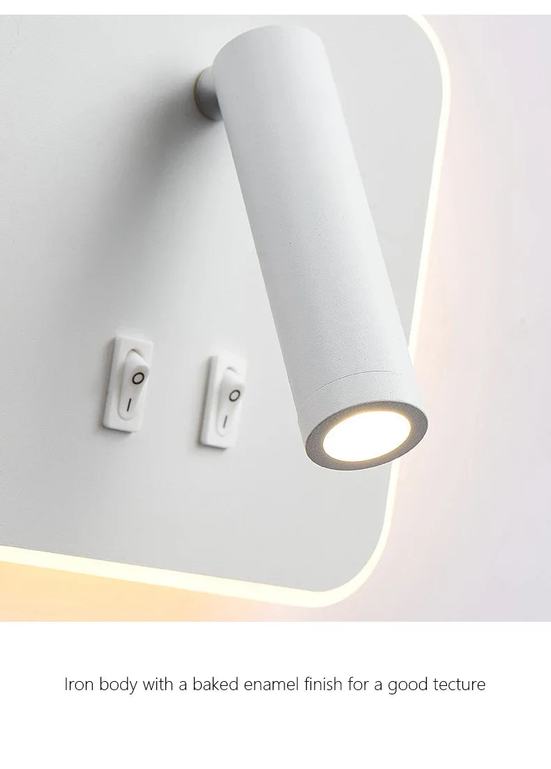 Applique Murale Moderne Minimaliste LED USB Rechargeable Lampe de Chevet Intérieure pour Chambre d'Hôtel Liseuse Applique Murale avec Interrupteur AC 90~240V