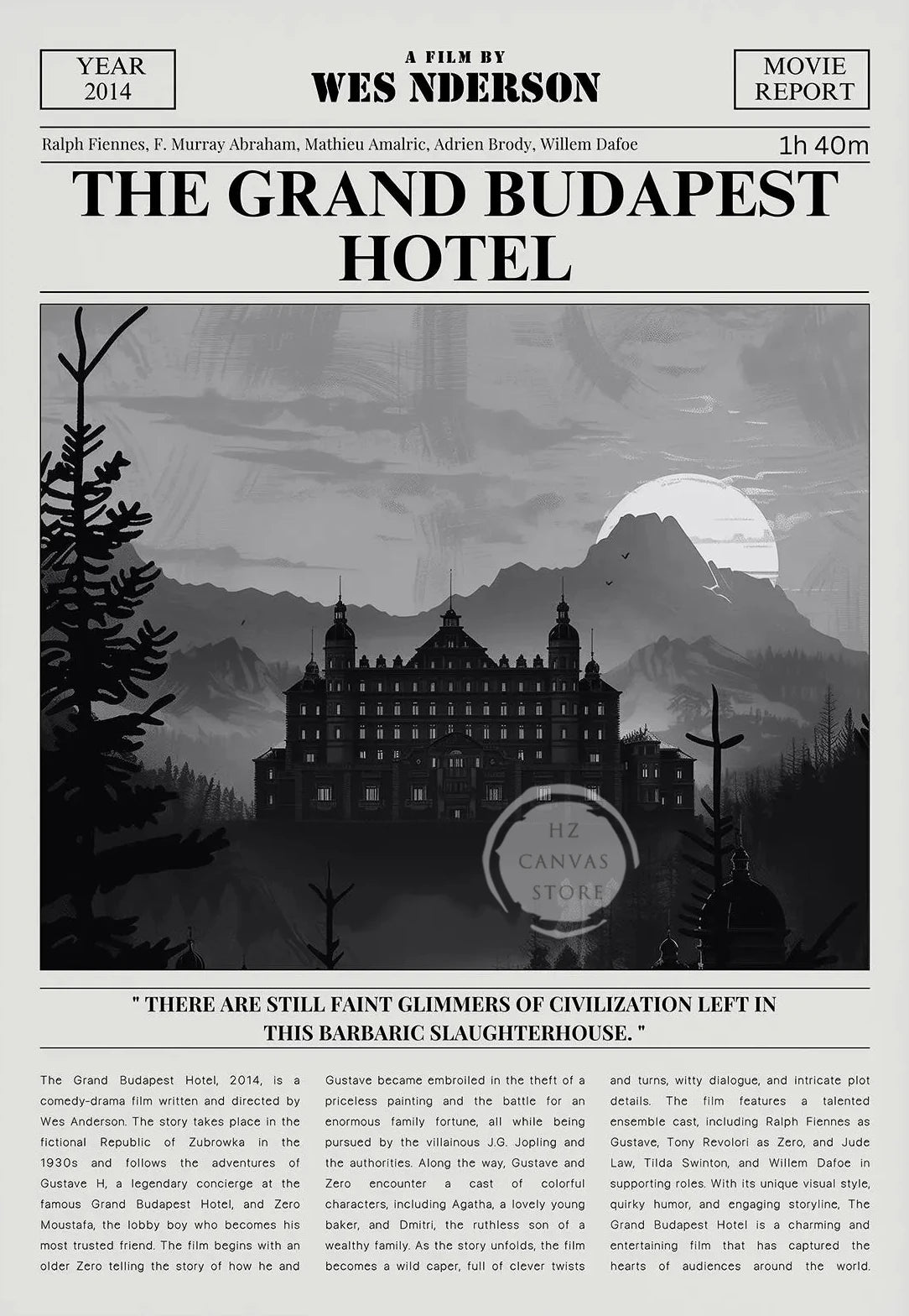Minimalist Black and White Movie Poster Retro Newspaper Film Print Wall Art Painting Forrest Gump/Pulp Fiction Modern Home Decor