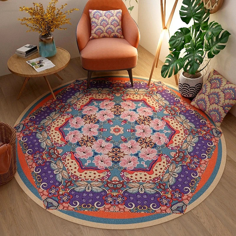Alfombra Redonda VIKAMA Premium Étnica Vintage Persa Bohemio Sala de Estar Dormitorio Mecedora Alfombra de Suelo Decoración del Hogar