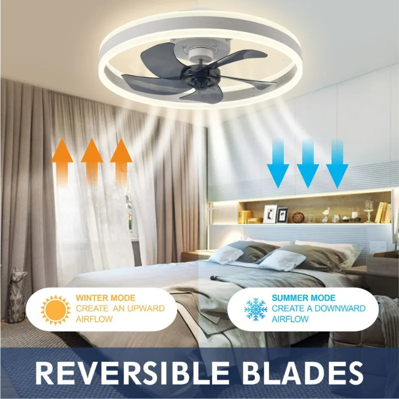 Ventilador de techo con luz LED y control remoto, 3 colores regulables, iluminación silenciosa para salón, comedor, dormitorio