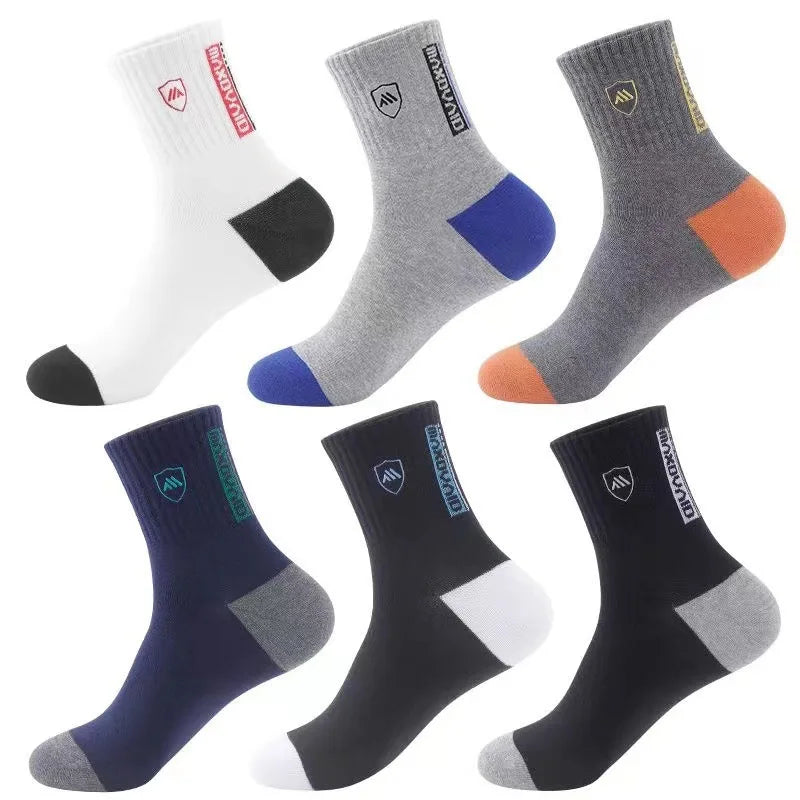 Calcetines de deporte gruesos 100% algodón, absorbentes de sudor, a prueba de olores, de longitud media, para baloncesto, calcetines de moda para hombre, otoño