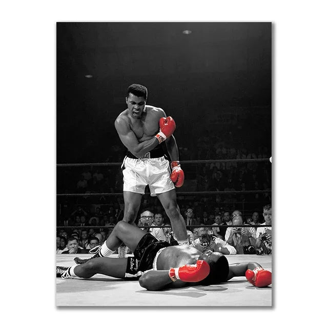 Campeón Mundial de Boxeo Ali Escena Clásica Arte de Pared Póster Boxeador Tyson Mural Decoración Moderna del Hogar Perfecto para la Decoración de la Sala de Estar