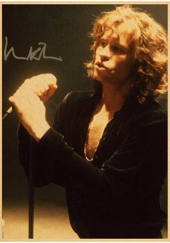 The Doors Jim Morrison Vintage Retro banda de rock música Guitarra Póster de papel kraft mate Adhesivo de pared Decoración de habitación del hogar