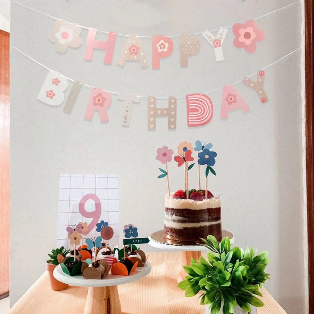 INS Bohemio Boho Arco Iris Pancarta de Papel Feliz Cumpleaños Decoraciones Fiesta Niña Niños Baby Shower 1er Cumpleaños Suministros Bandera Colgante