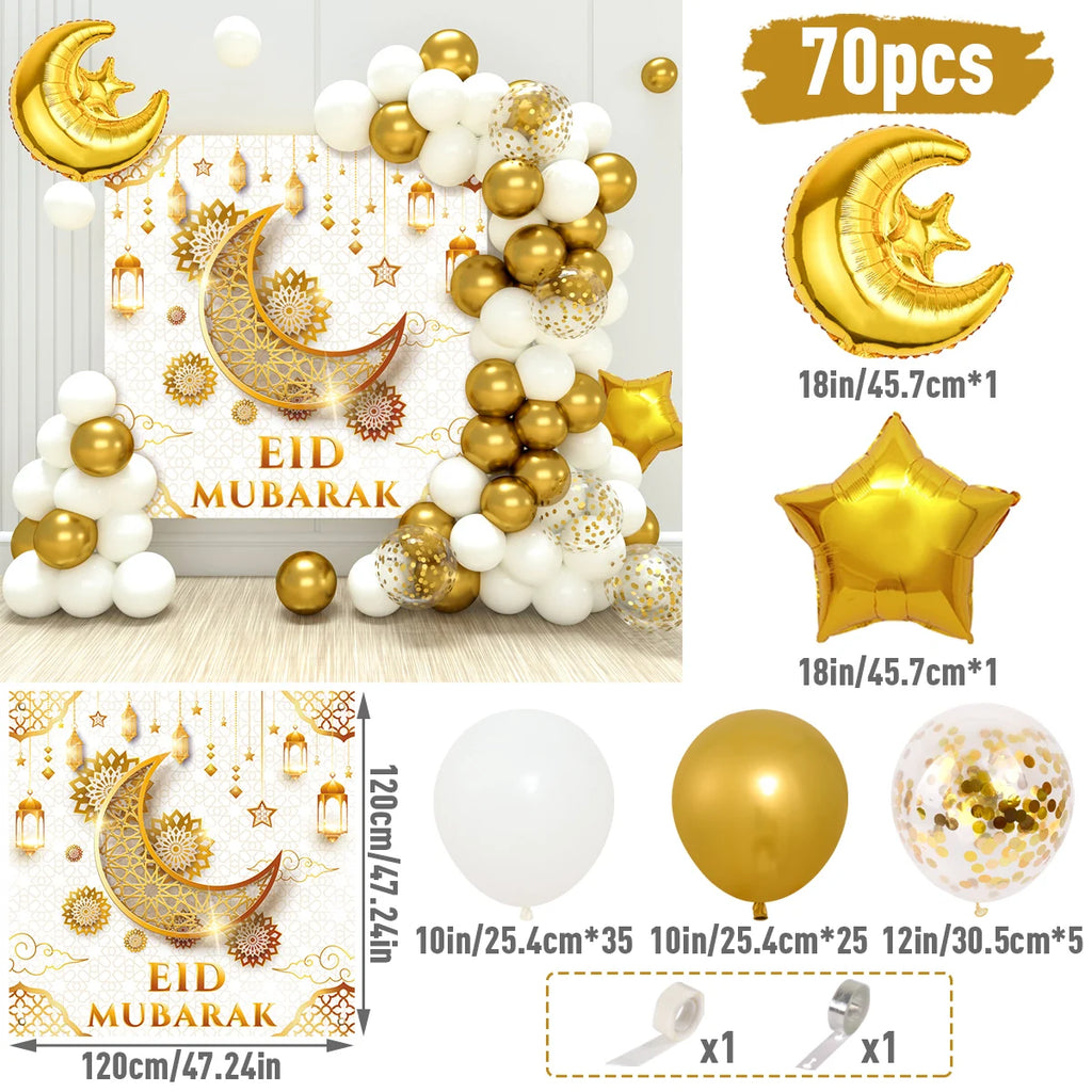 Lot de ballons Eid Mubarak pour le ramadan, décoration de ramadan Kareem, fournitures de fête musulmane islamique 2025