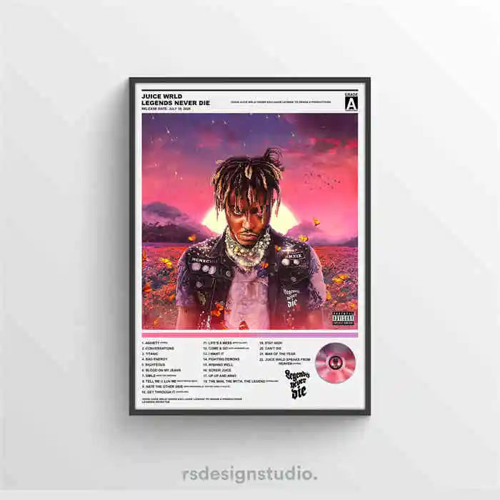 Póster de Juice WRLD Pop Hip Hop Rap Cantante Álbum de Música Portada de Bar de Asma Foto Arte HD Lienzo