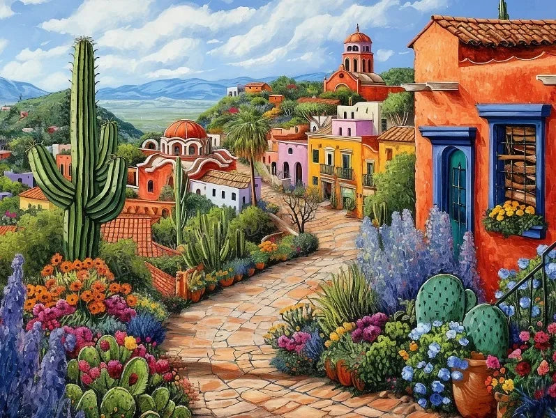 Arte de pared de México colorido vintage, pintura tradicional de la vida en el mercado, póster impreso en lienzo HD, decoración para sala de estar, dormitorio