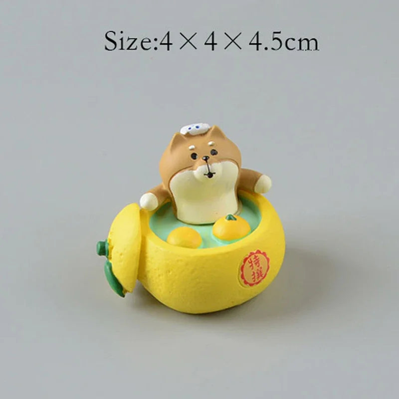 ZAKKA Lindas figuras de gato bebiendo Shiba Inu, modelo de resina, árbol de pomelo, jardín de hadas, decoración de escritorio, regalos