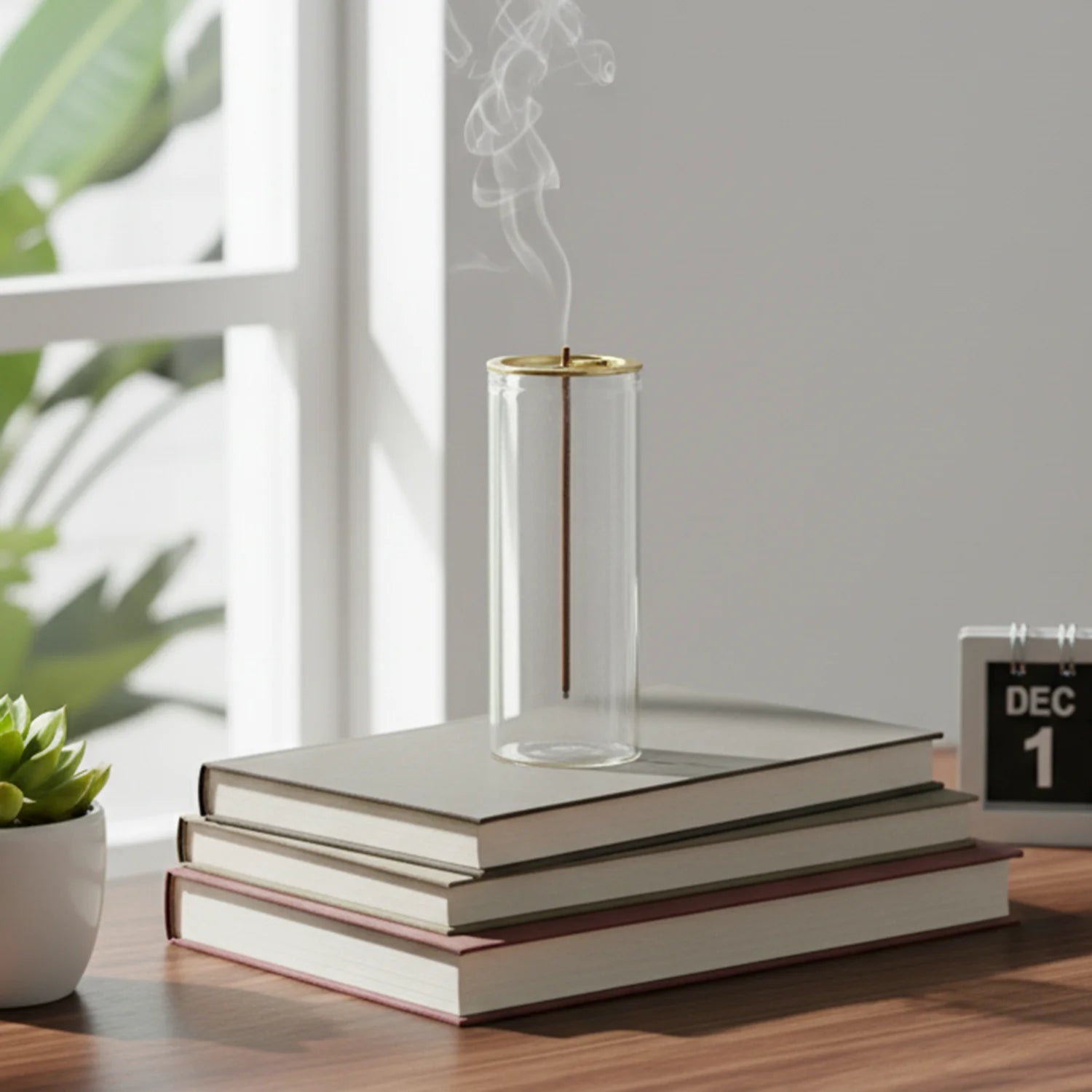 Porte-encens moderne en verre pour bâtonnets courts, brûleur d'encens anti-cendres volantes avec récupérateur de cendres pour le yoga et la méditation