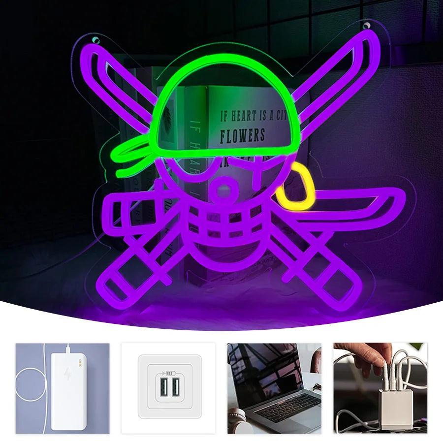 Skeleton Led Neon Sign, Knife Icon Hand-Made, Usb Powered, Used For Artistic Decor Lights In Clubs, Game Rooms And Bedrooms.