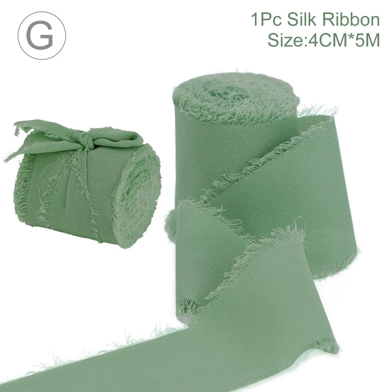 5M Handmade Frayed Edged Satin Chiffon Silk Ribbon For Wedding Invitation Wrapping Bouquets Birthday Party Decorations Gifts